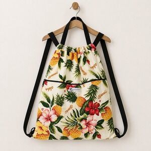 Local Design Hawaii Tropical Pineapple Hibiscus Drawstring Backpack Unisex OS